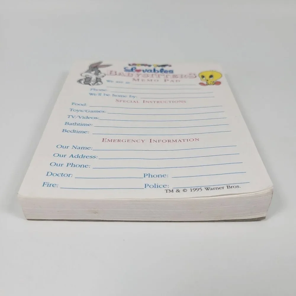 VTG Looney Tunes Lovables Babysitters Memo Pad Baby Bugs Bunny Baby Tweety